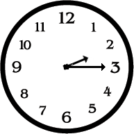Analogue clock with hour hand between 2 and 3 and minute hand on 3