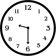 Analogue clock showing half past nine, or nine thirty.