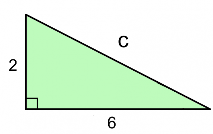 a=2 b=6 c=unknown hypotenuse