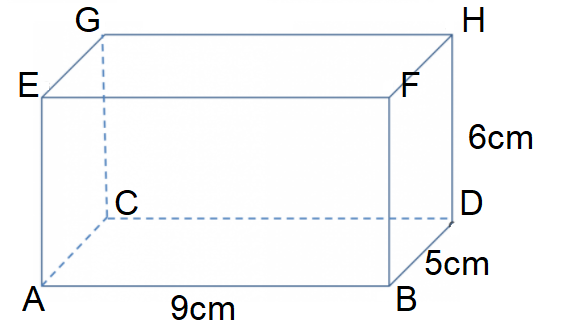 ABCDEFGH. Base = ABCD. Roof = EFGH. AB = 9, BD = 5 DH = 6. 