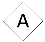 Diamond with a letter A inside with a line of symmetry through its centre