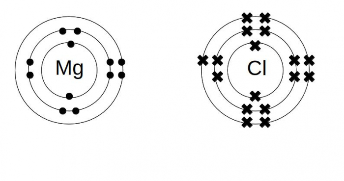 Dot and cross diagrams for magnesium and chlorine