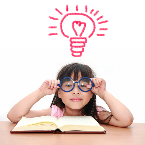 girl with book glasses idea bulb