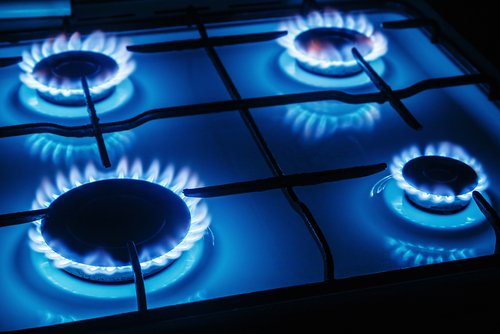 blue flames on gas oven