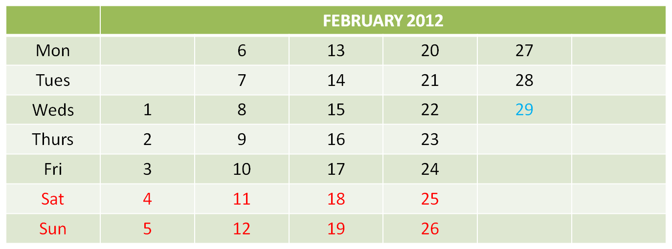 Calendar February 2012