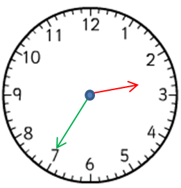 Analogue clock with hour hand between 2 and 3, minute hand on 7