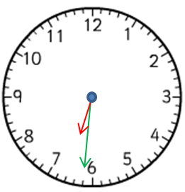Analogue clock with hour hand between the 6 and 7, minute hand one mark past the 6