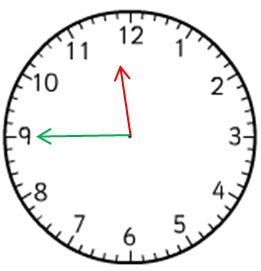 Analogue clock with hour hand between the 11 and 12, minute hand on the 9