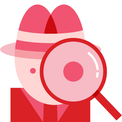 Cartoon detective with magnifying glass on one eye.