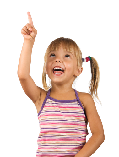 happy little girl pointing