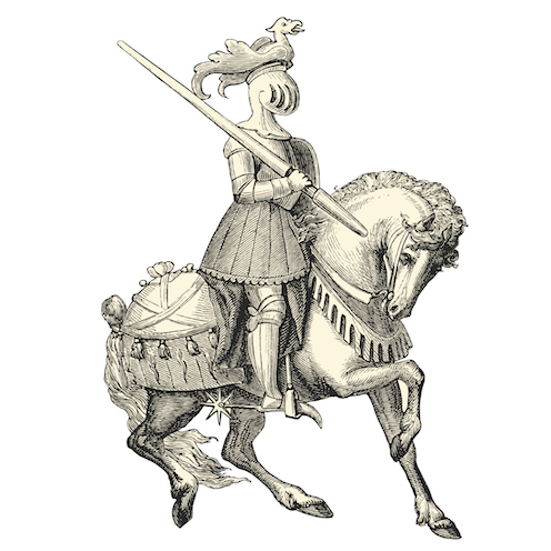A knight on horse back.