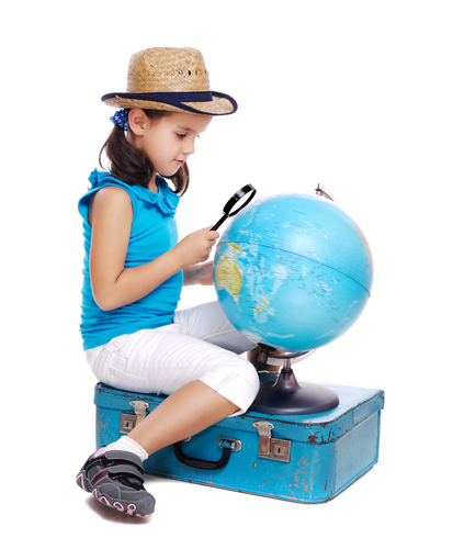 girl exploring globe