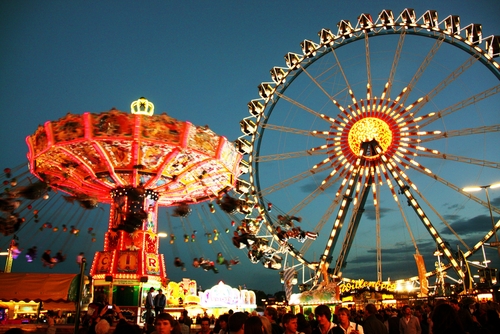 Nighttime image of a fairground