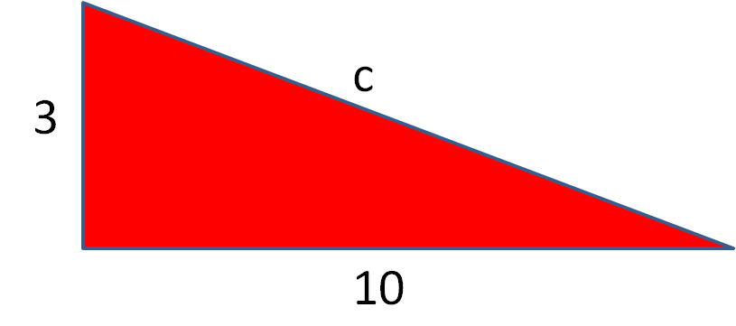 right angles triangle without hypotenuse length. a=3, b=10