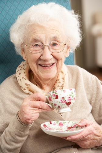 old lady with cup of tea