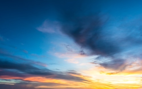 The sky showing a setting sun.