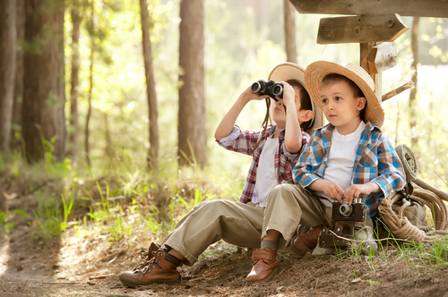 two children hiking