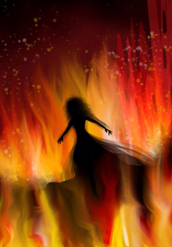 Silhouette of a woman in flames