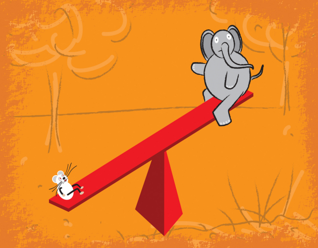 Elephant and a mouse on a see saw