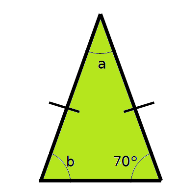 Isosceles. Top = a. Bottom angles = 70 and b. 