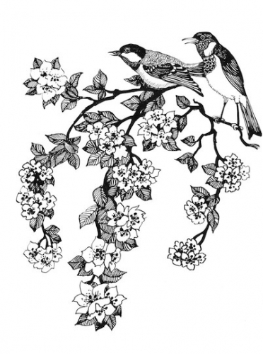 birds on blossom branch