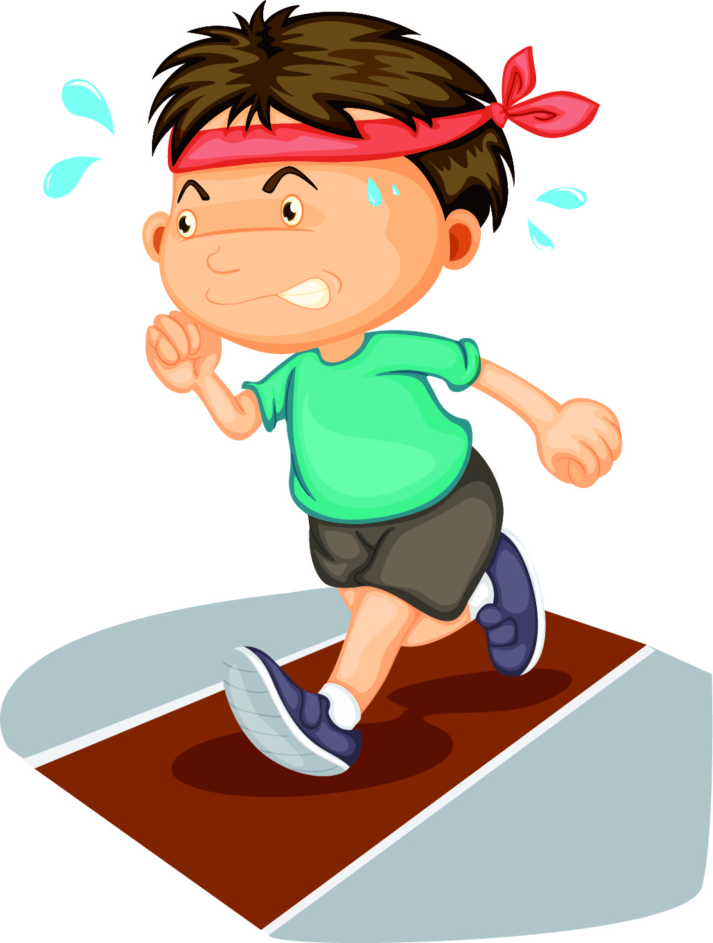 Cartoon picture of boy running and sweating.