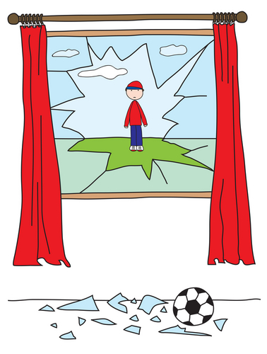 Cartoon image of a broken window