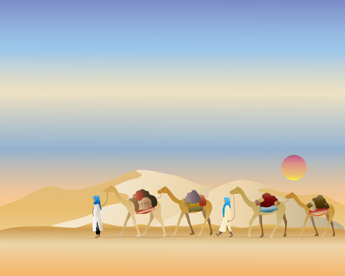 Camels walking in the dessert