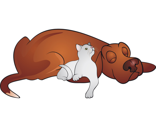 Kitten laying on dog