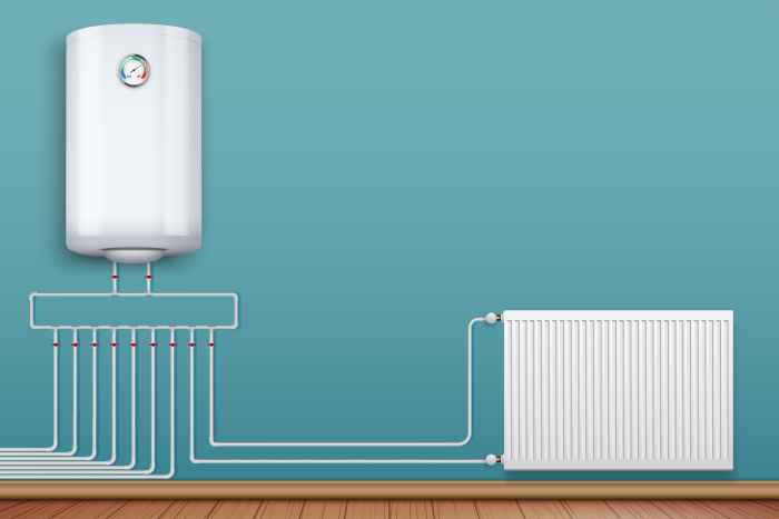 central heating system of boiler and radiator, connected by pipes