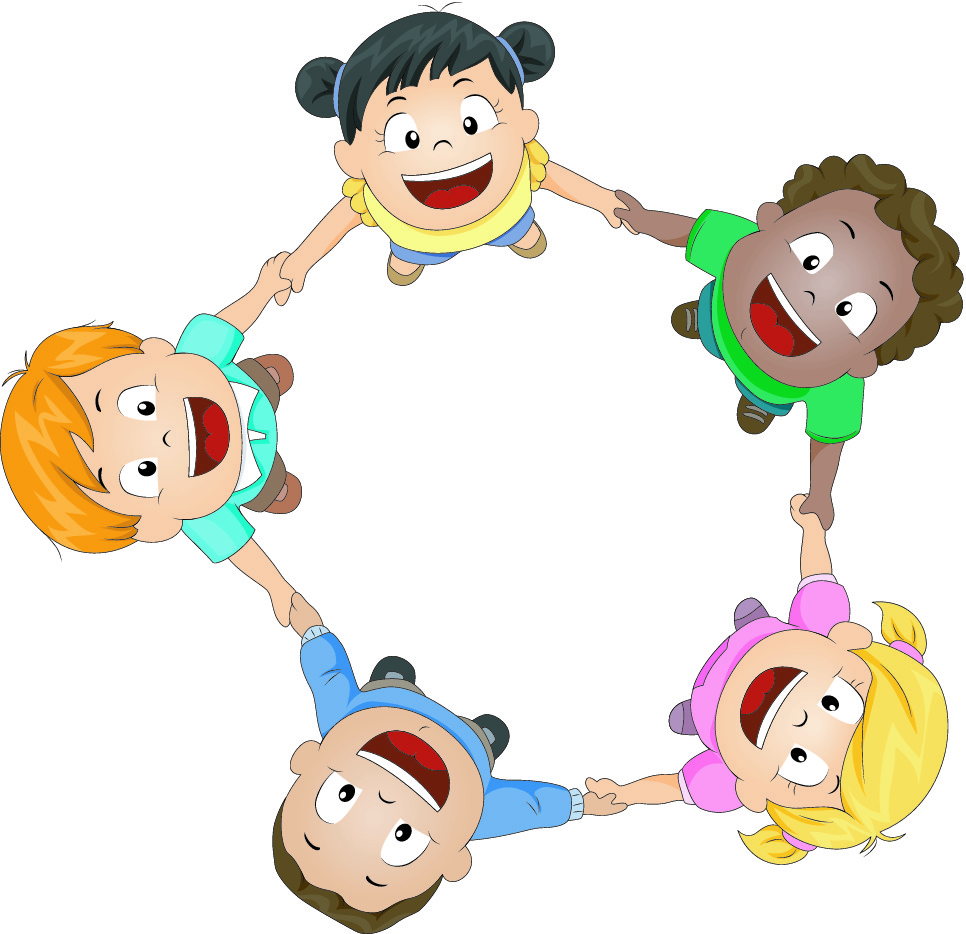 cartoon children holding hands in the circle