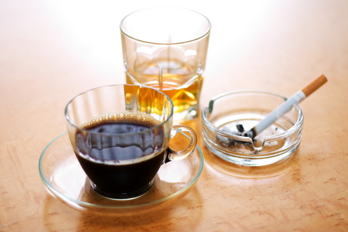 Image of alcohol, coffee and cigarette