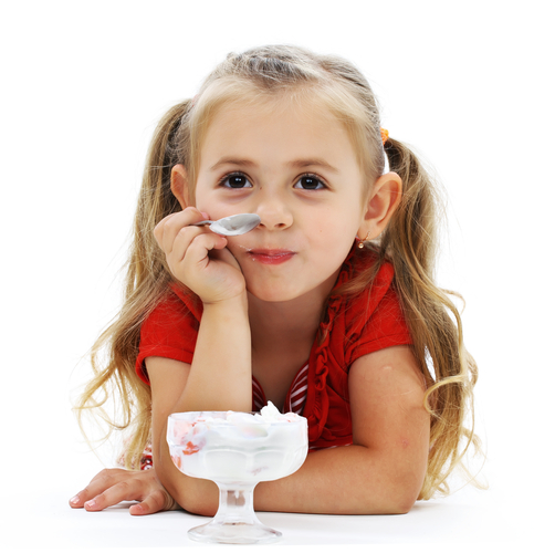 girl eating jelly and ice cream