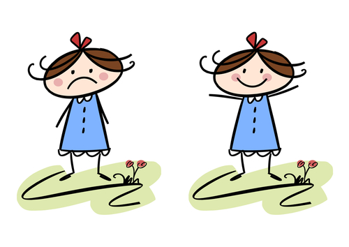 Cartoon of a happy girl and a sad girl