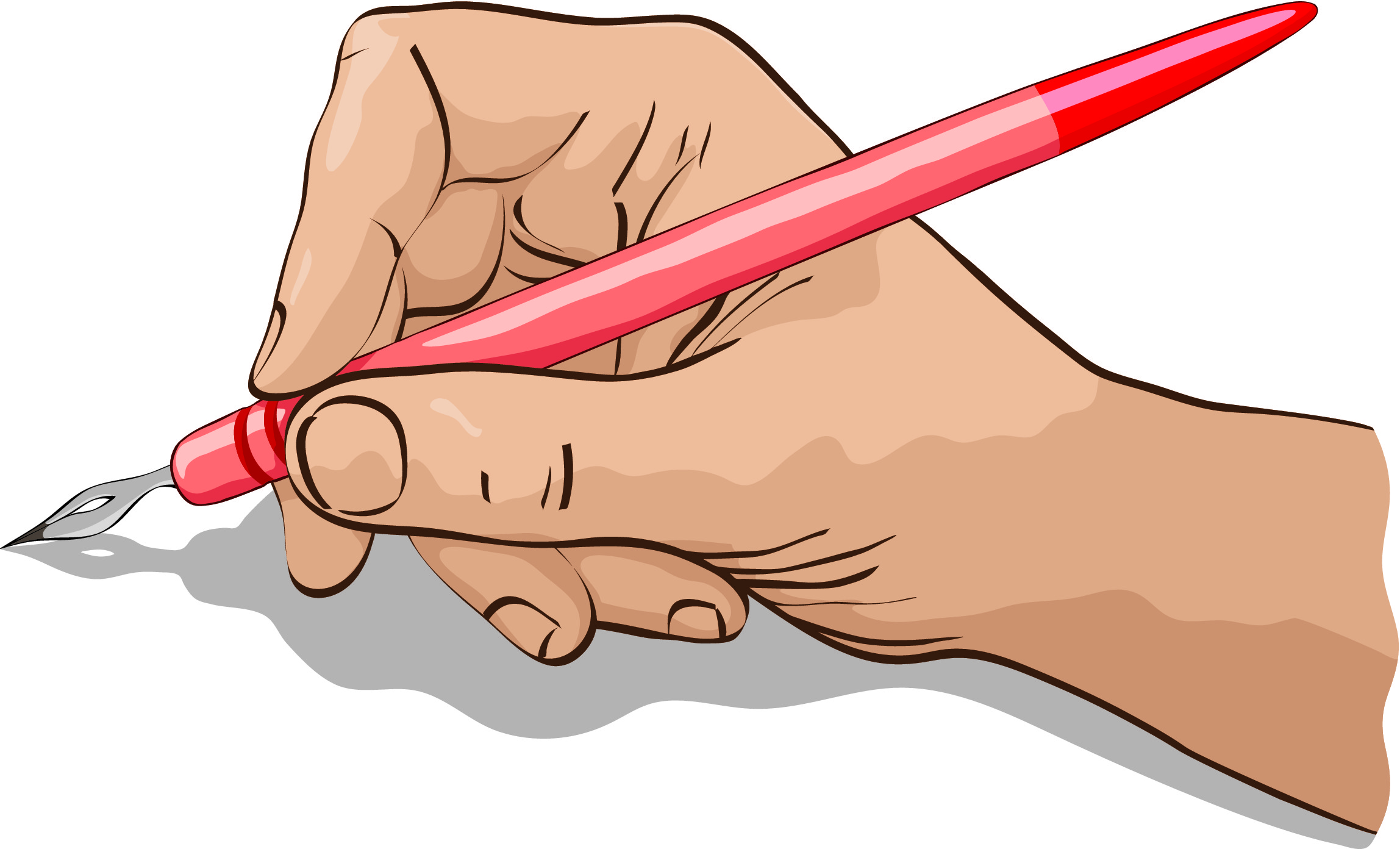 A hand, holding a pen writing.