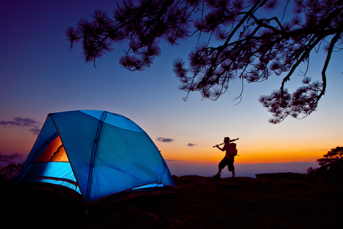 camping in a tent