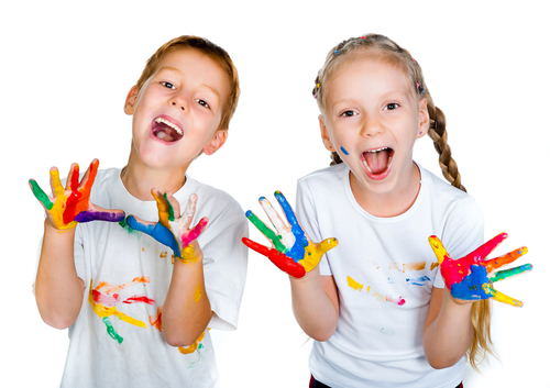 children with paint on hands