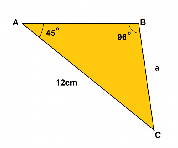 A=45, B=96, b=12, a= unknown