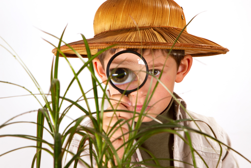 boy exploring with magnifying glass
