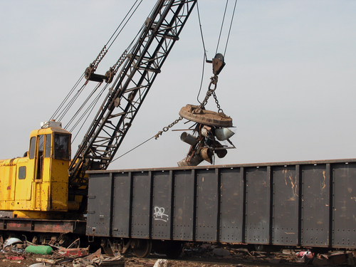 scrap metal crane in a scrapyard