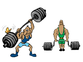 Two weightlifters carrying weights
