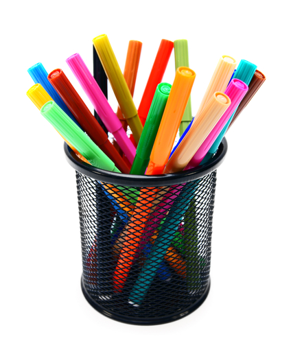 a pot of colour pens