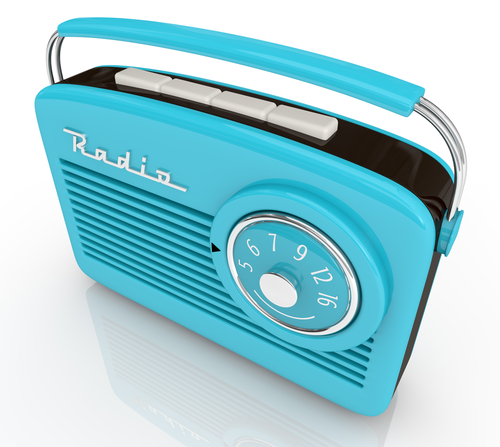 Bright blue radio with handle