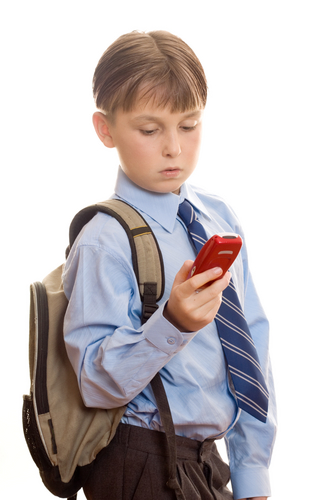 boy looking at phone