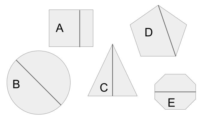 a selection of shapes cut into 2 pieces 