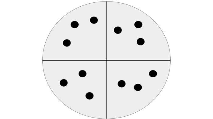 12 dots shared into 4 groups