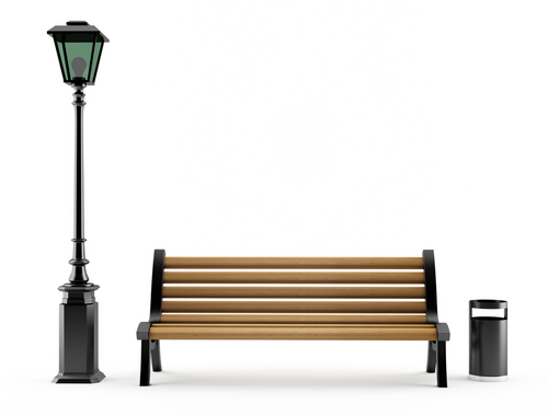 street lamp bench and bin