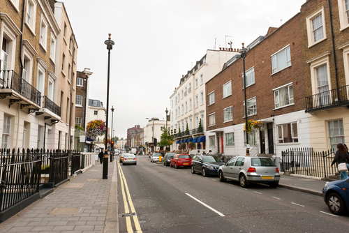 houses on street lamppost