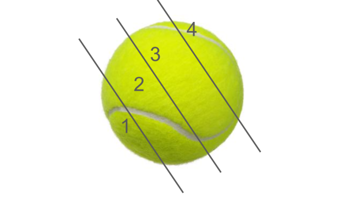 tennis ball split into 4 parts