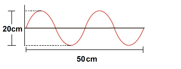 peak to trough = 20cm; 2 waves = 50cm